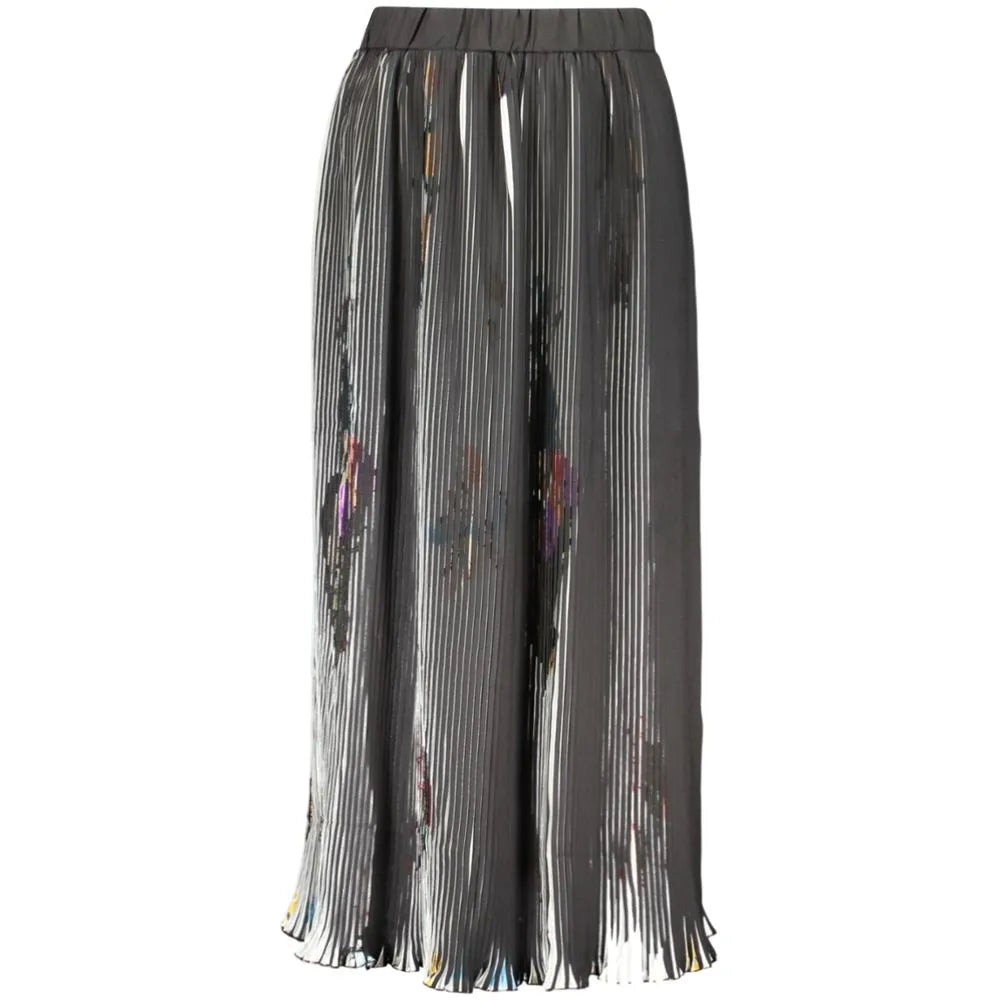 DESIGUAL black polyester long pleated women's skirt with vibrant contrasting details.