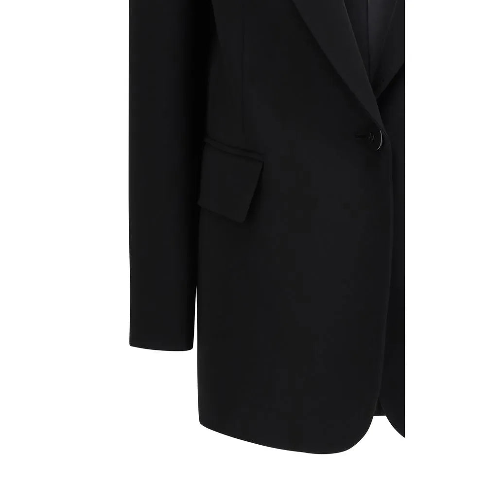 Structured Max Mara Studio Bosco black triacetate blazer, single-breasted with classic lapels and flap pocket.