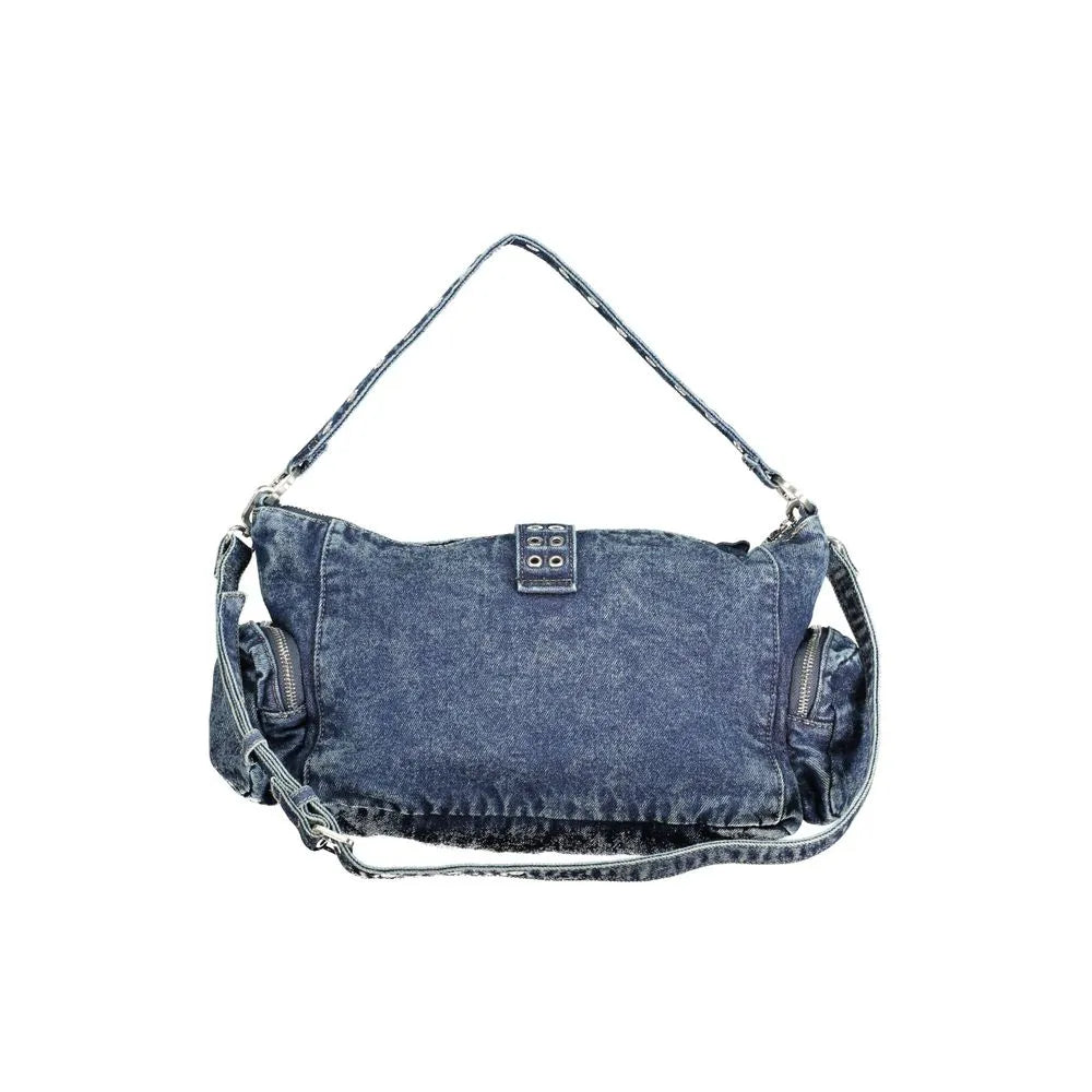 DESIGUAL blue cotton denim shoulder bag with two zippered side pockets and adjustable strap.