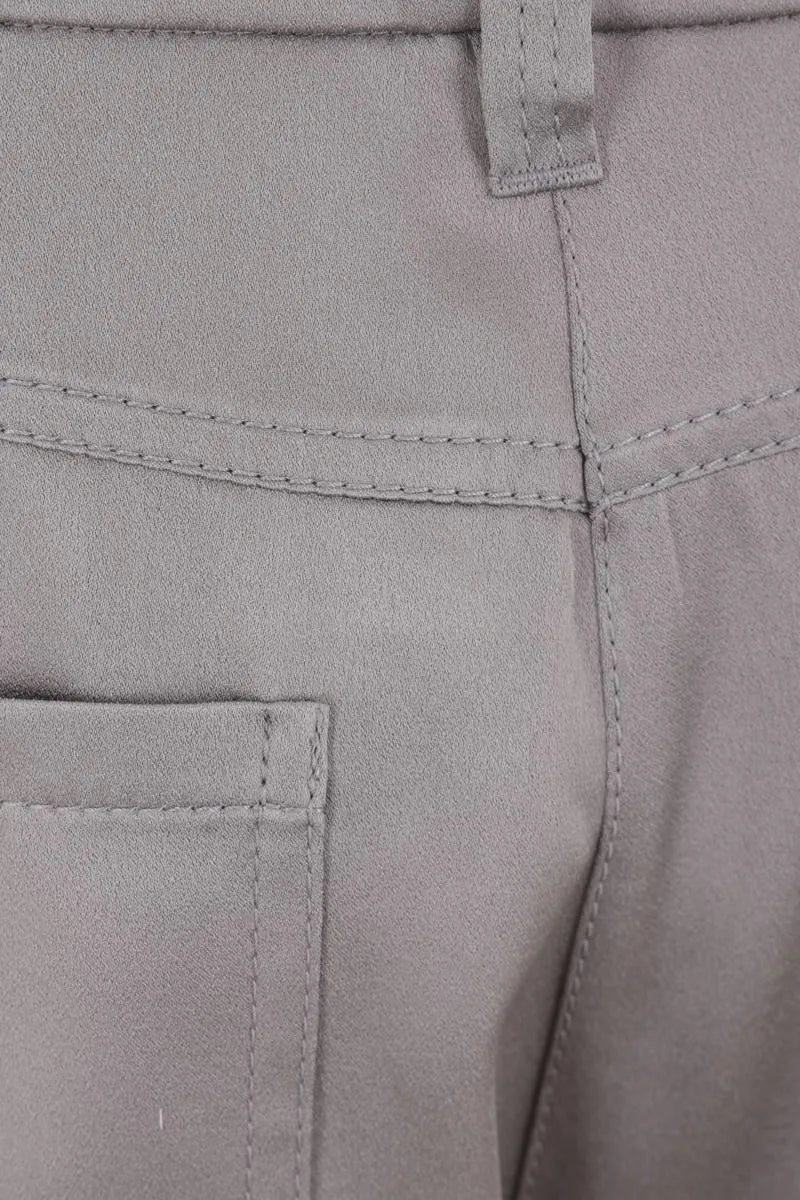 Iron gray Brunello Cucinelli acetate blend casual pants, featuring detailed stitching and a back pocket flap.