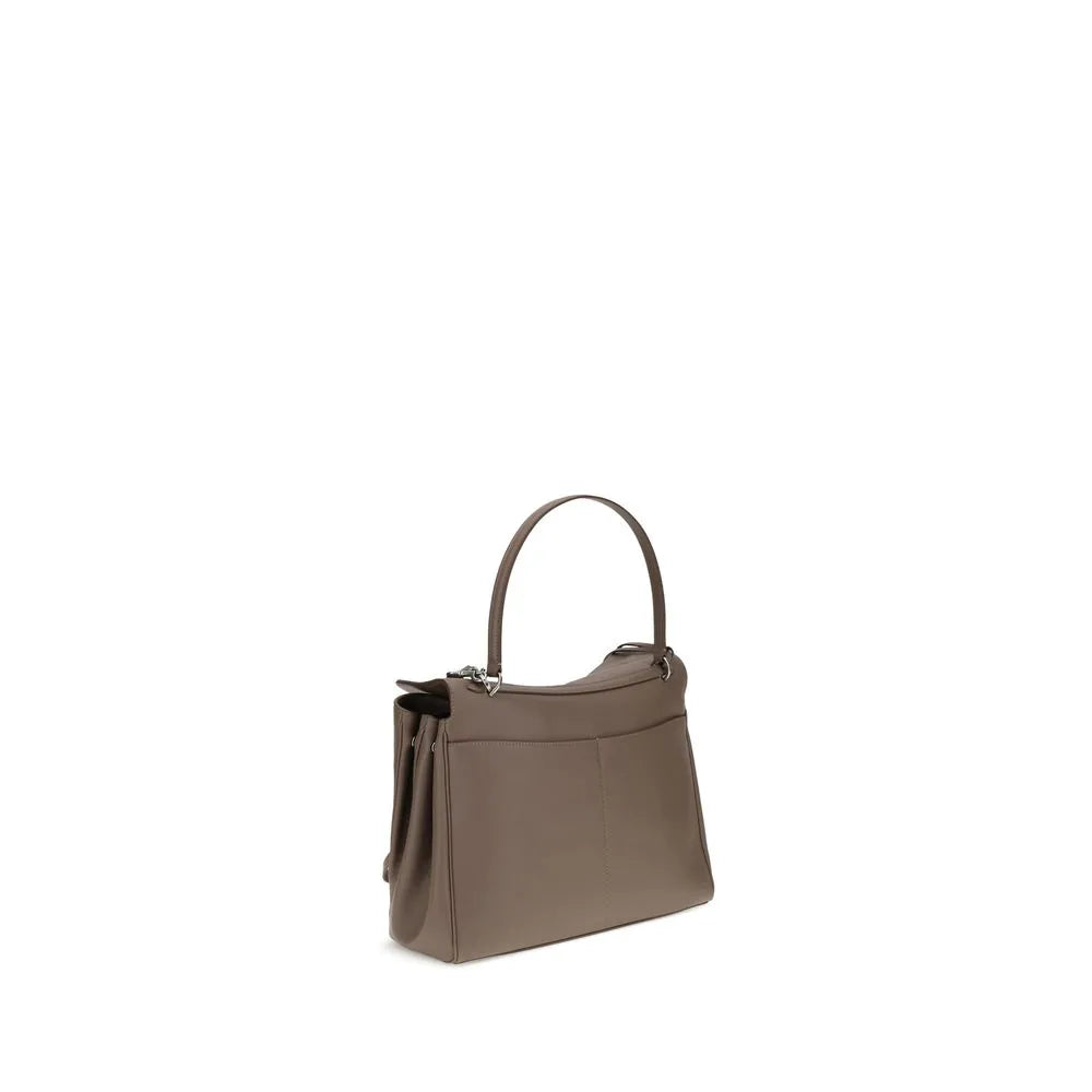 Gray calf leather Balenciaga Rodeo shoulder bag with top handle, flap closure, and detachable strap.