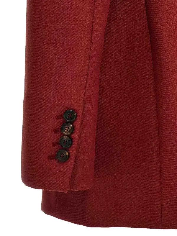 Brunello Cucinelli women's red wool jacket sleeve with four dark cuff buttons.