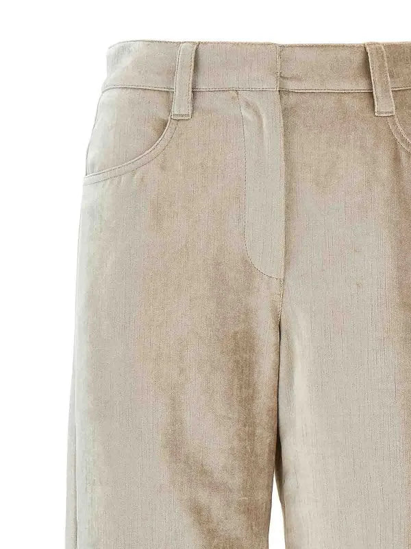 BRUNELLO CUCINELLI Italian pink beige cotton-viscose casual pants with belt loops and front pockets.