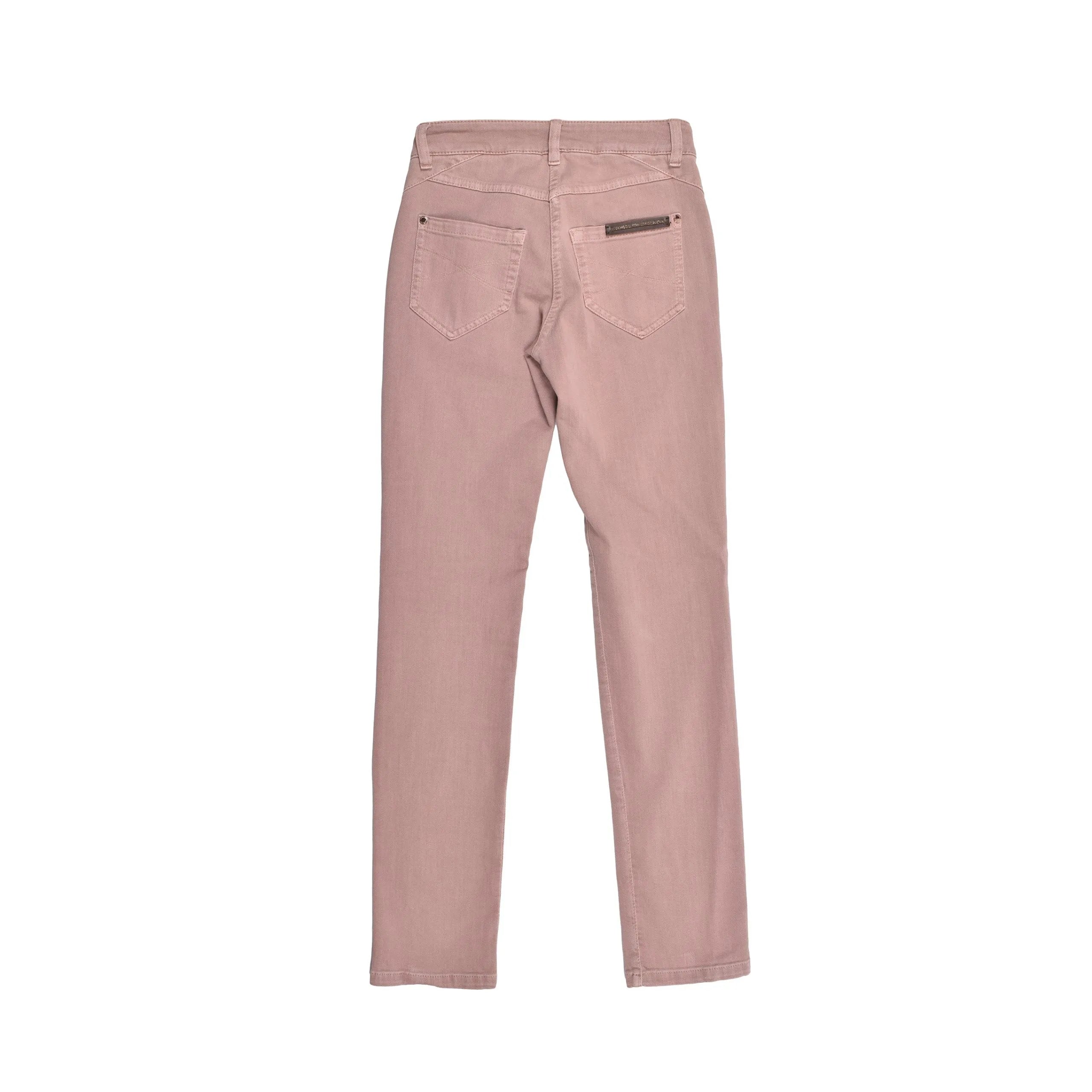 BRUNELLO CUCINELLI Women's Pink Sand cotton-elastane straight-leg jeans, back with pockets.