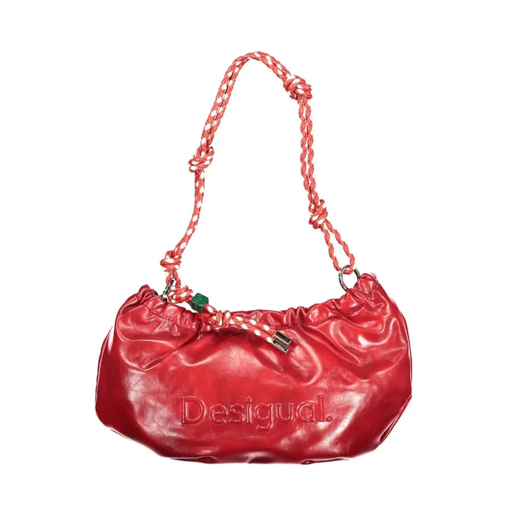 Rosso Desigual polyurethane women's handbag with a gathered design, braided red and white strap, and embossed logo.