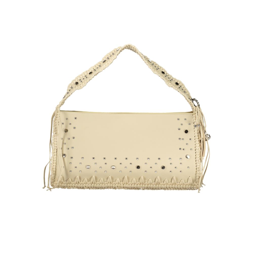 Beige Polyurethane Women Handbag