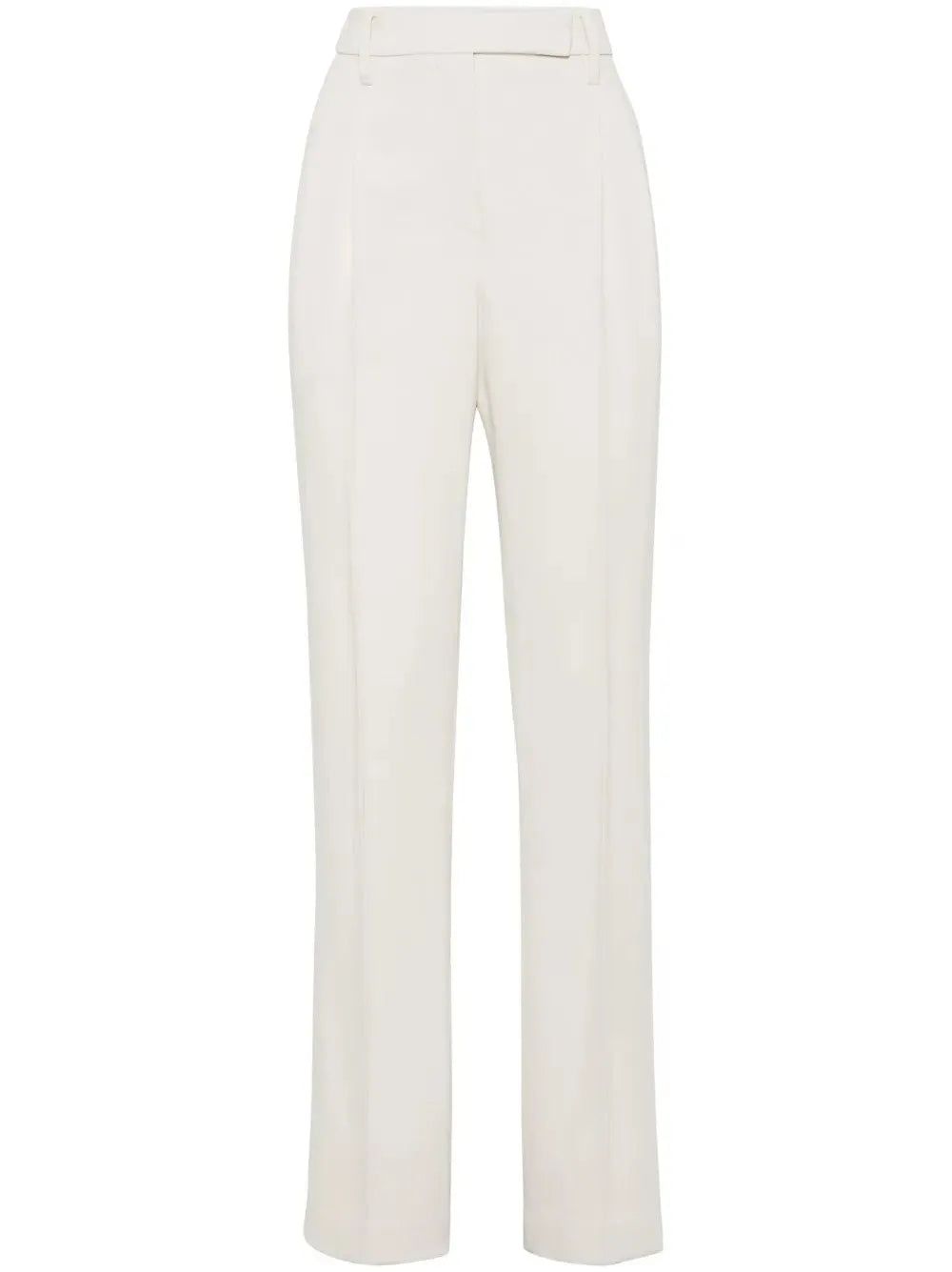 Tailored ivory viscose blend women's dress pants with a straight leg and a smooth, clean front.