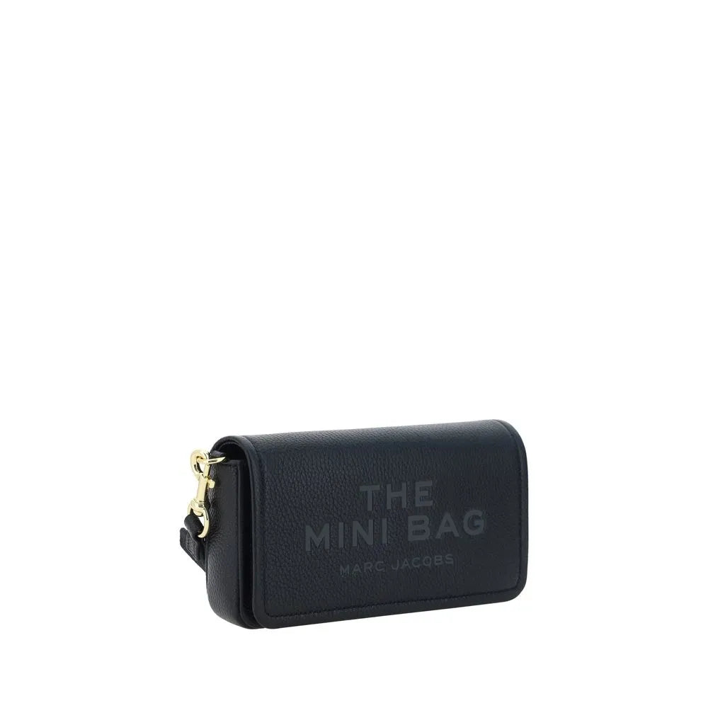 Black grained calf leather Marc Jacobs Mini Bag shoulder bag with debossed 'THE MINI BAG' logo and gold clasp.