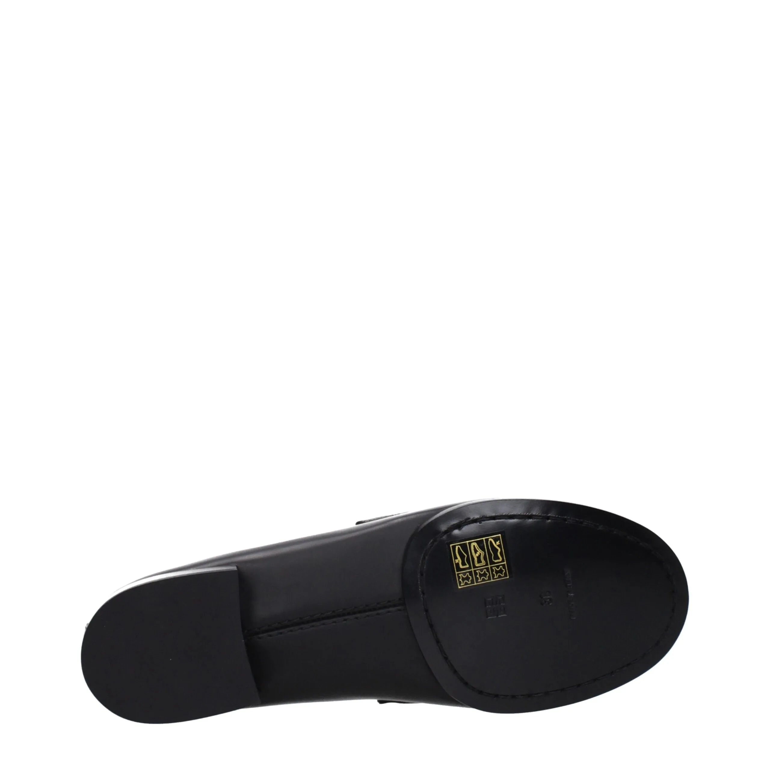 Givenchy black leather slip-on loafers, showing the sole with size 36 and a low heel.