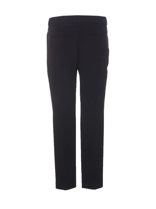 Brunello Cucinelli women's dark blue acetate-silk blend casual pants, contemporary cut, back view.