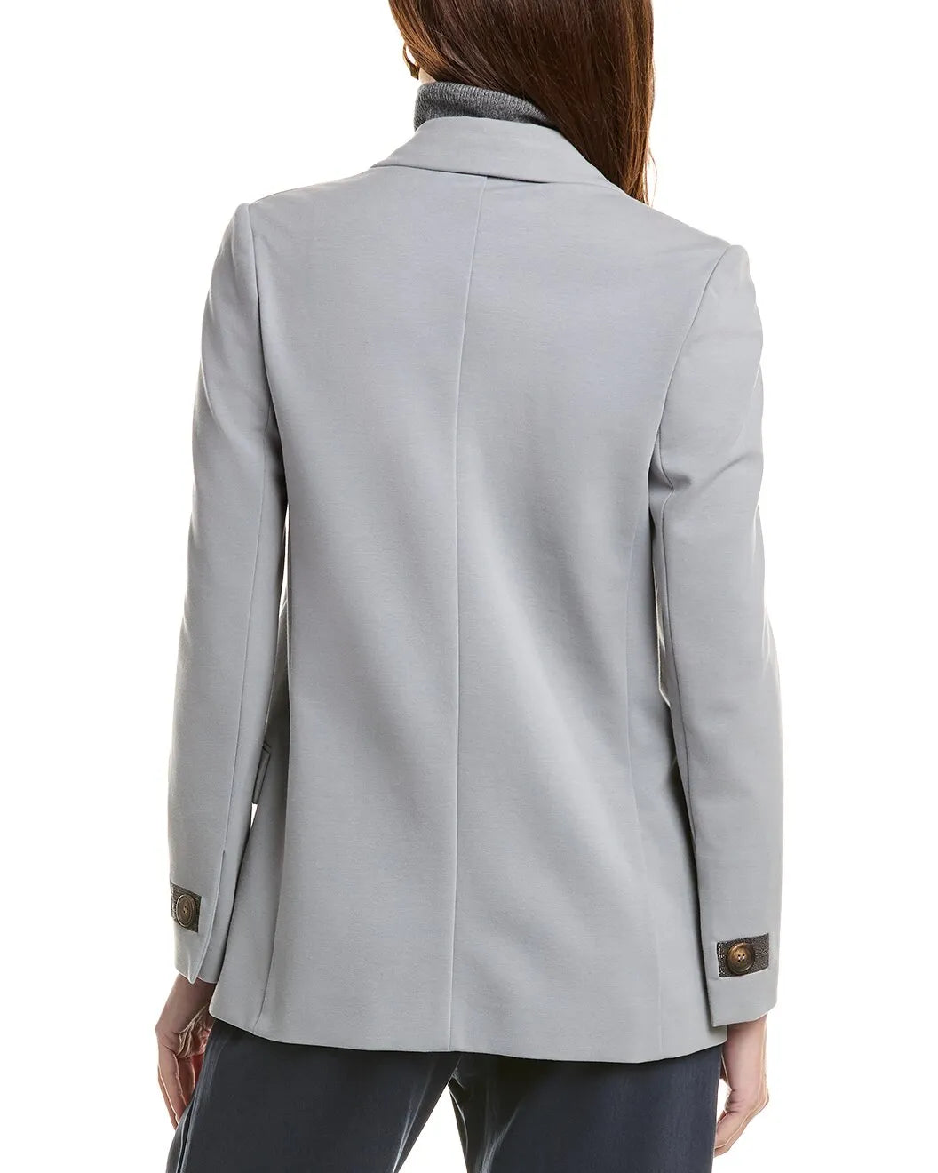 BRUNELLO CUCINELLI women's cloudy gray cotton blend jacket, tailored back with decorative cuff buttons.