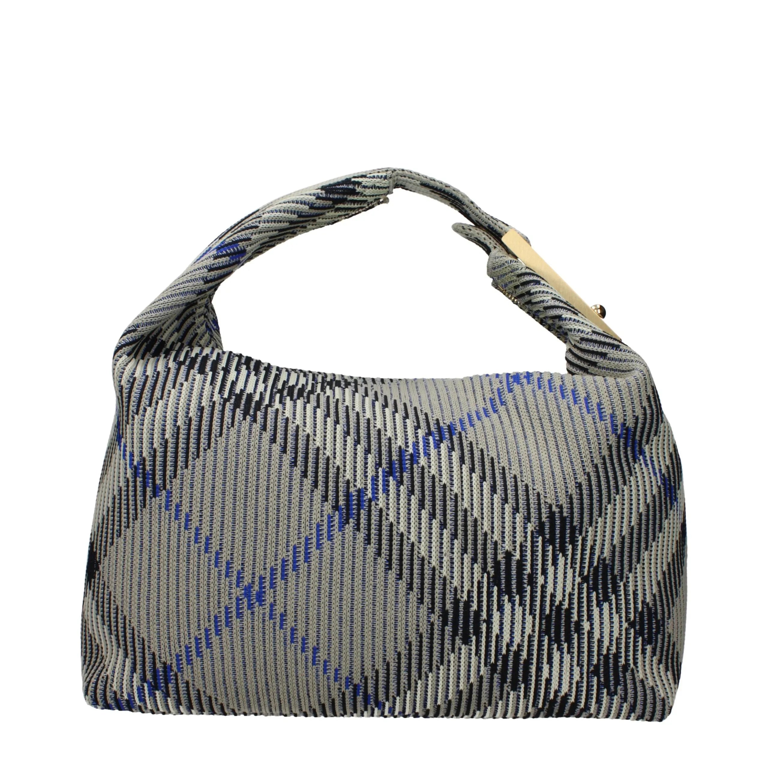 Burberry medium polyamide handbag in lichen green with blue and black check print. Features a single handle and zip closure.