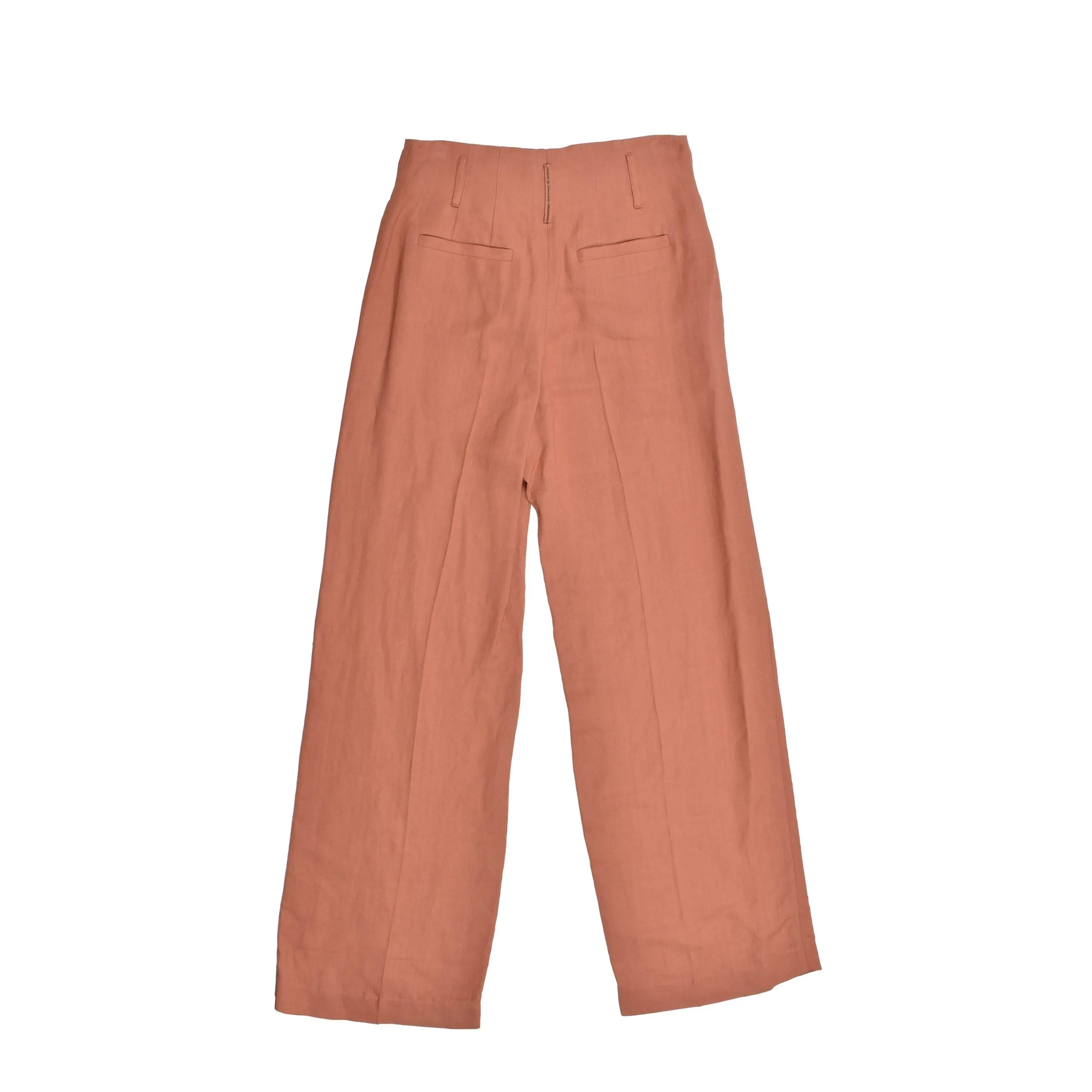 Clay viscose-linen blend women's wide-leg casual pants with back pockets.