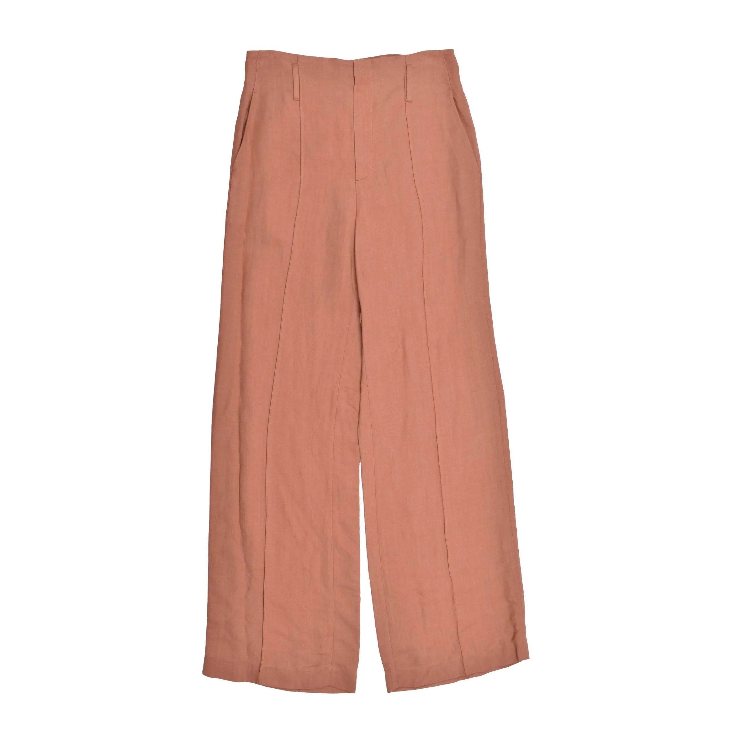 Brunello Cucinelli women's clay viscose linen wide-leg pants with a tailored fit.