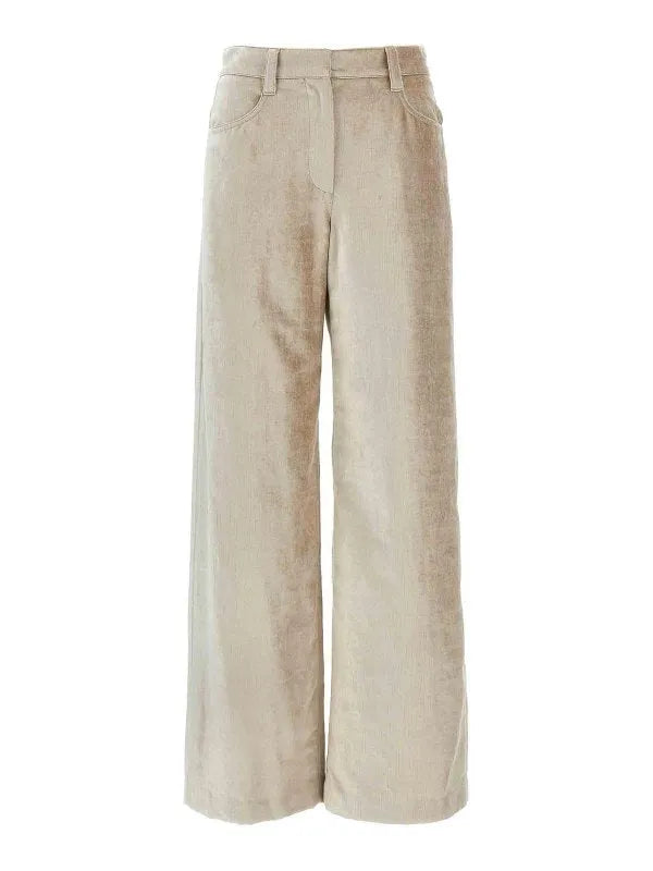 Light beige wide-leg trousers with a fine ribbed texture, crafted from a cotton-viscose blend, featuring belt loops.
