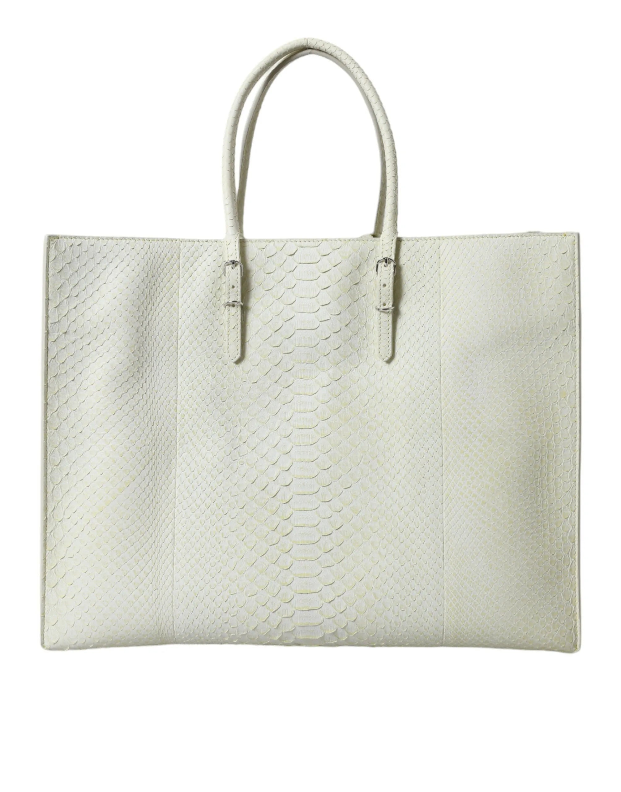 White & lemon yellow Balenciaga Papier exotic python skin shopping tote bag with dual handles.